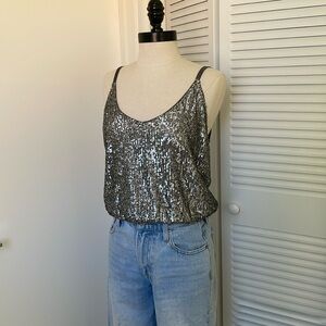Express Gunmetal Sequin Top